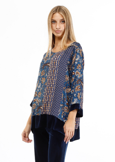 Immagine di Blusa arabesque patchwork e bordi vellut