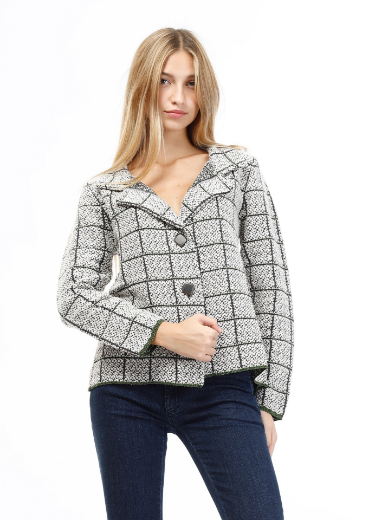 Immagine di Cardigan corto collo rever inserti quadr